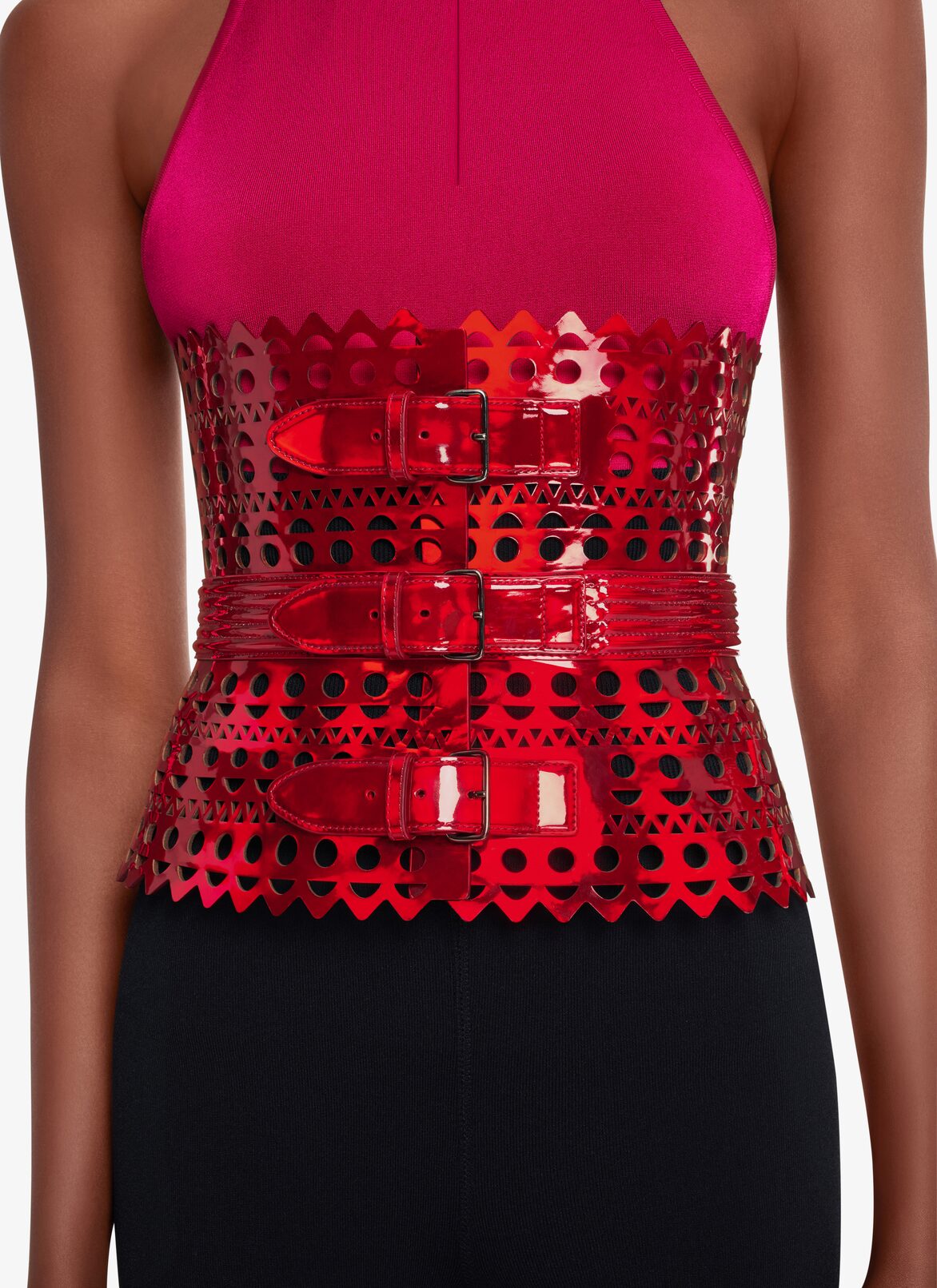 CORSET BELT IN VIENNE WAVE LUX CALFSKIN ALAÏA REFLEX RED CORSET BELT IN VIENNE WAVE LUX CALFSKIN